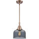 Franklin Restoration X-Large Bell 1 Light 12 inch Antique Copper Mini Pendant Ceiling Light in Light Smoke Glass