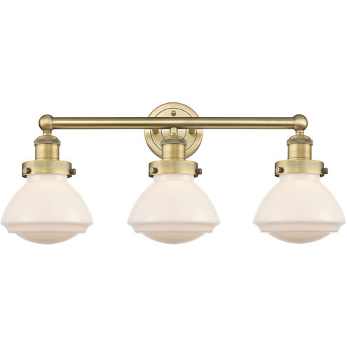 Olean 3 Light 24.5 inch Brushed Brass Bath Vanity Light Wall Light in Matte White