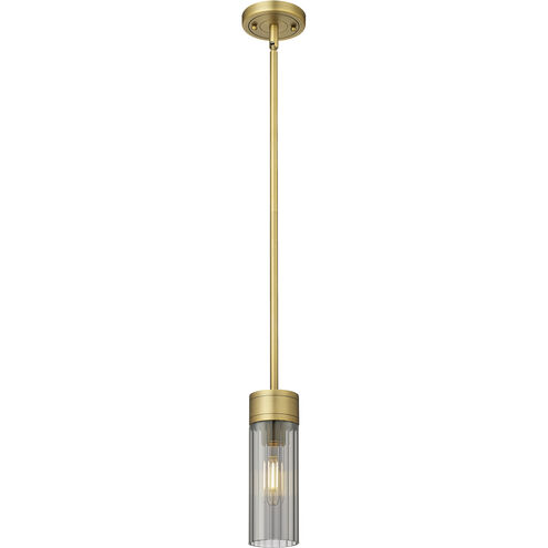 Empire 1 Light 3.13 inch Brushed Brass Pendant Ceiling Light in Plated Smoke Glass