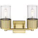 Bolivar 2 Light 13.5 inch Brushed Brass Bath Vanity Light Wall Light in Clear Glass