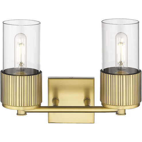 Bolivar 2 Light 13.5 inch Brushed Brass Bath Vanity Light Wall Light in Clear Glass