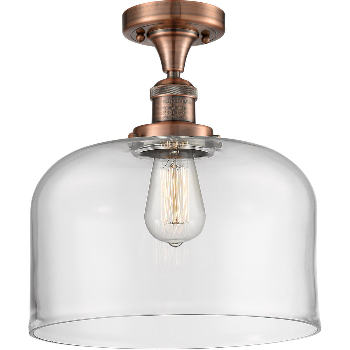 Franklin Restoration X-Large Bell 1 Light 12 inch Antique Copper Semi-Flush Mount Ceiling Light in Clear Glass, Franklin Restoration