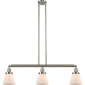 Franklin Restoration Small Cone LED 39 inch Brushed Satin Nickel Island Light Ceiling Light in Matte White Glass, Franklin Restoration