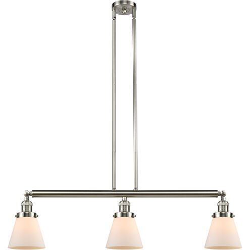 Franklin Restoration Small Cone LED 39 inch Brushed Satin Nickel Island Light Ceiling Light in Matte White Glass, Franklin Restoration