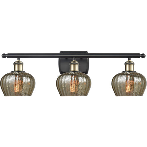 Ballston Fenton 3 Light 26 inch Black Antique Brass Bath Vanity Light Wall Light in Mercury Glass, Ballston