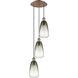 Ballston Brookhaven Almond 3 Light 12.5 inch Antique Copper Multi Pendant Ceiling Light in Slate Glass