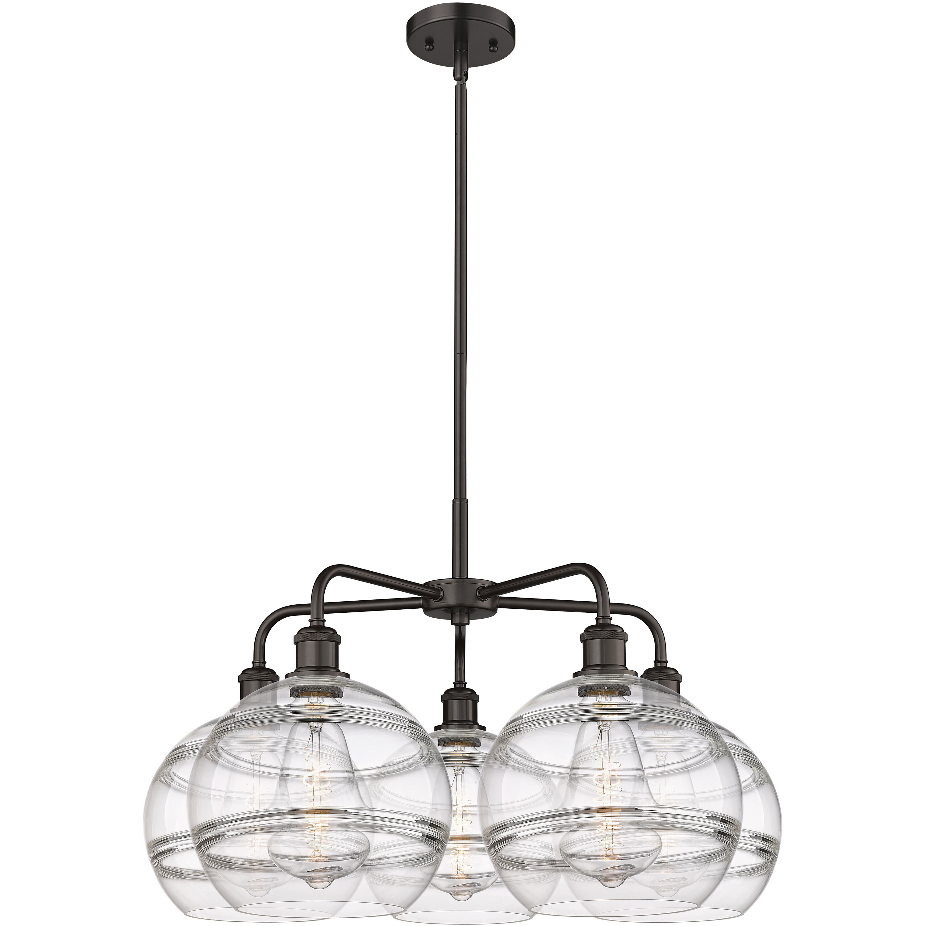 Ballston Rochester 5 Light 28 inch Oil Rubbed Bronze Stem Hung Chandelier Ceiling Light in Clear Glass