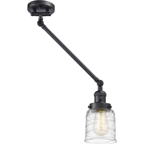 Franklin Restoration Bell 21 inch 100 watt Matte Black Swing Arm Wall Light in Deco Swirl Glass