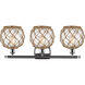 Ballston Farmhouse Rope 3 Light 26 inch Polished Chrome Bath Vanity Light Wall Light in Clear Glass with Brown Rope, Ballston