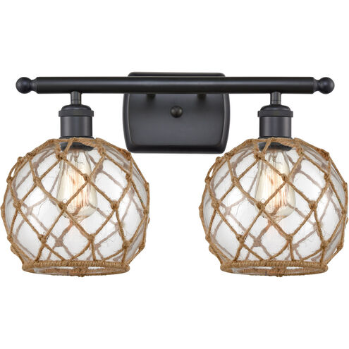 Ballston Farmhouse Rope LED 16 inch Matte Black Bath Vanity Light Wall Light in Clear Glass with Brown Rope, Ballston