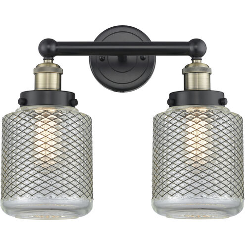 Stanton 2 Light 15 inch Black Antique Brass and Clear Wire Mesh Bath Vanity Light Wall Light