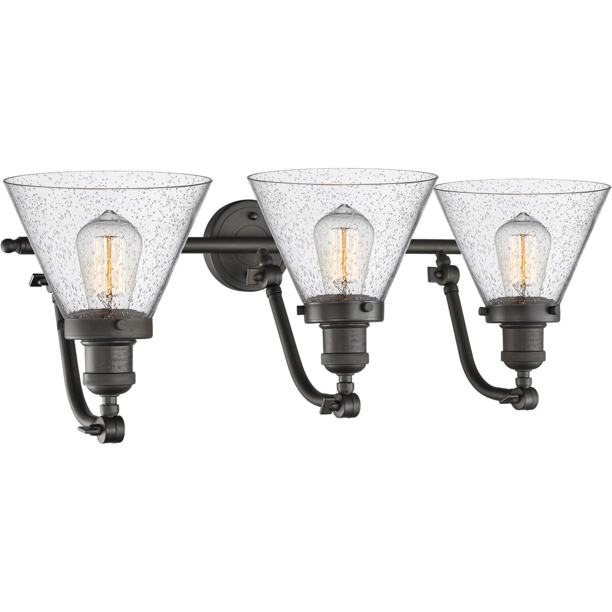 Franklin Restoration Large Cone LED 28 inch Oil Rubbed Bronze Bath Vanity Light Wall Light in Seedy Glass, Franklin Restoration