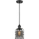 Franklin Restoration Small Bell Cage 1 Light 6 inch Matte Black Mini Pendant Ceiling Light in Plated Smoke Glass, Franklin Restoration