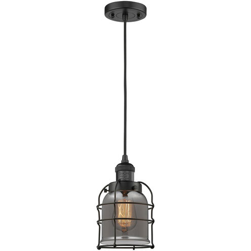 Franklin Restoration Small Bell Cage 1 Light 6 inch Matte Black Mini Pendant Ceiling Light in Plated Smoke Glass, Franklin Restoration