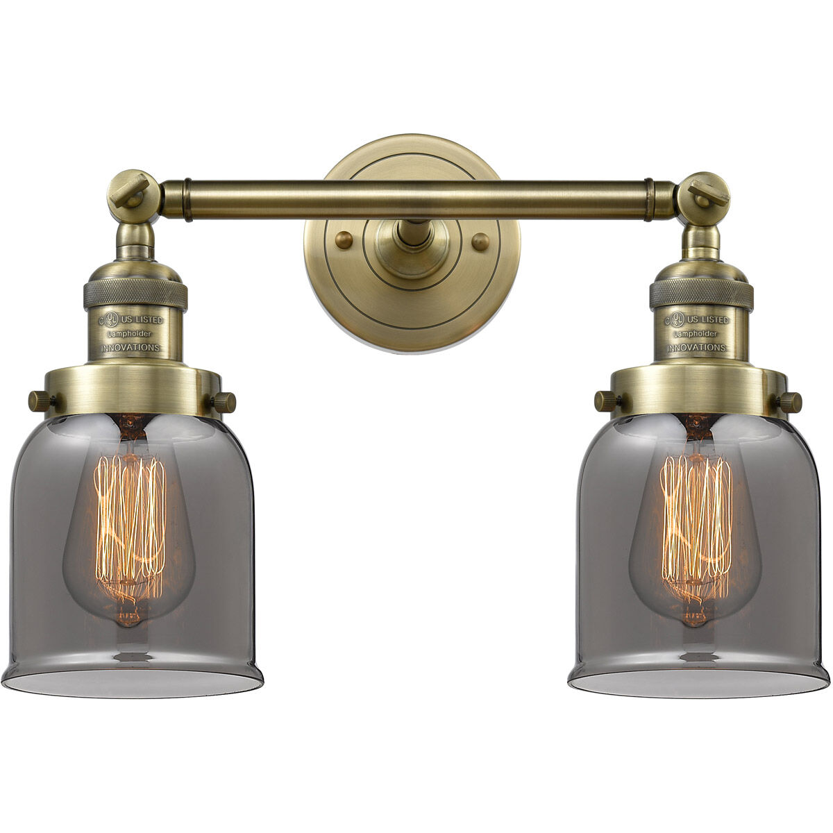 Franklin Restoration Small Bell LED 5 inch Antique Brass Bath Vanity Light Wall Light in Plated Smoke Glass, Franklin Restoration