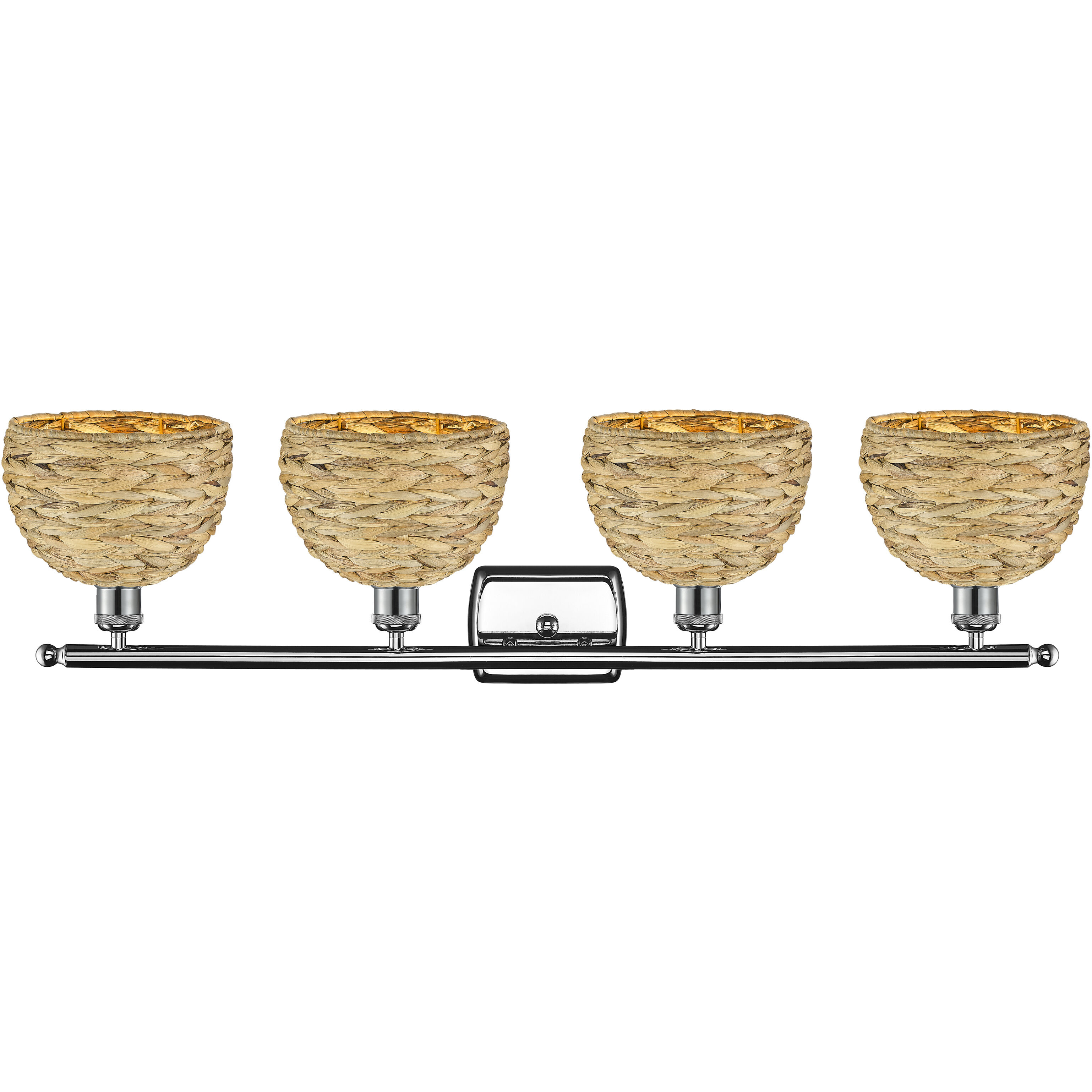 Woven Rattan 4 Light 38 inch Polished Chrome Bath Vanity Light Wall Light