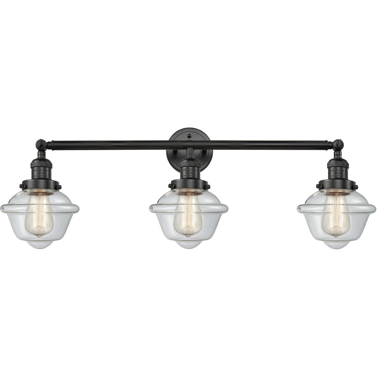 Franklin Restoration Small Oxford 3 Light 34 inch Matte Black Bath Vanity Light Wall Light in Clear Glass, Franklin Restoration