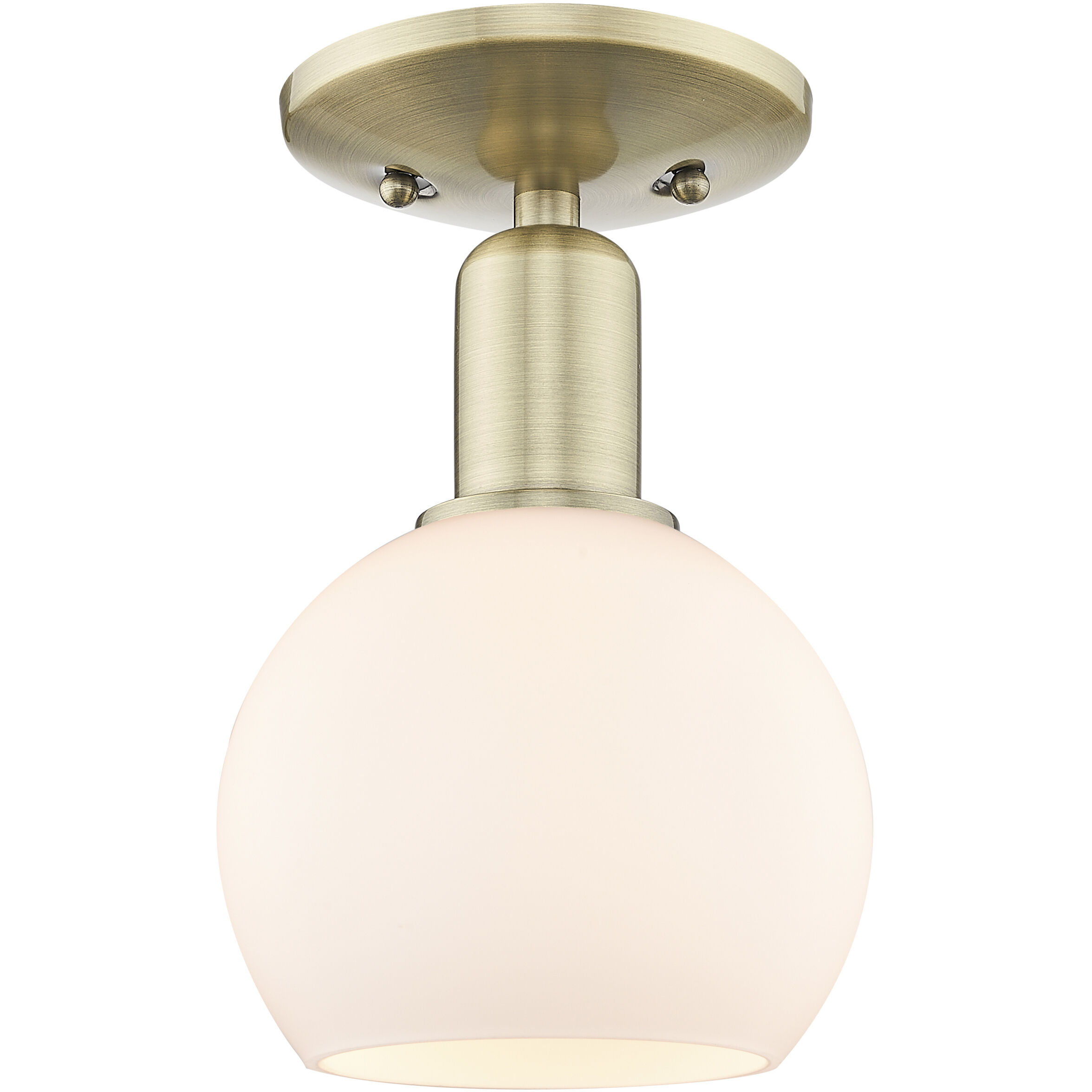 Arcadia Athens 1 Light 5.88 inch Antique Brass Semi-Flush Mount Ceiling Light in Matte White