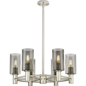 Crown Point 6 Light 24 inch Satin Nickel Chandelier Ceiling Light in Plated Smoke Glass