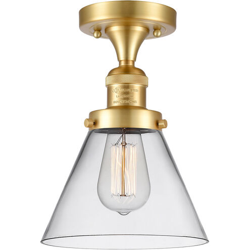 Franklin Restoration Large Cone LED 8 inch Satin Gold Semi-Flush Mount Ceiling Light in Clear Glass, Franklin Restoration