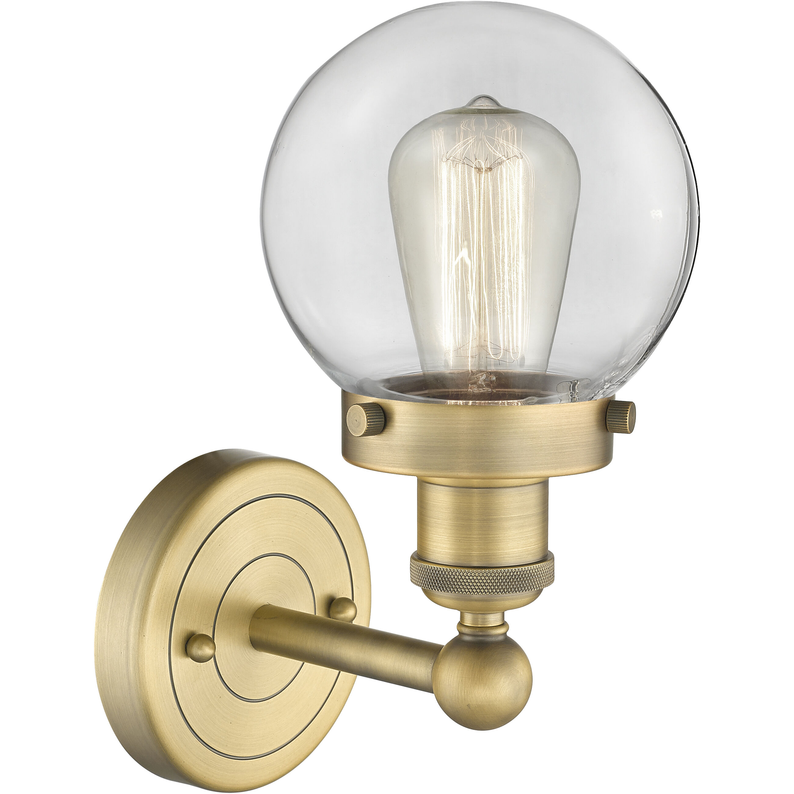 Beacon Sconce Wall Light in Brushed Brass, Clear