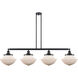 Franklin Restoration Large Oxford 4 Light 54 inch Matte Black Island Light Ceiling Light in Matte White Glass, Franklin Restoration