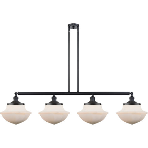 Franklin Restoration Large Oxford 4 Light 54 inch Matte Black Island Light Ceiling Light in Matte White Glass, Franklin Restoration