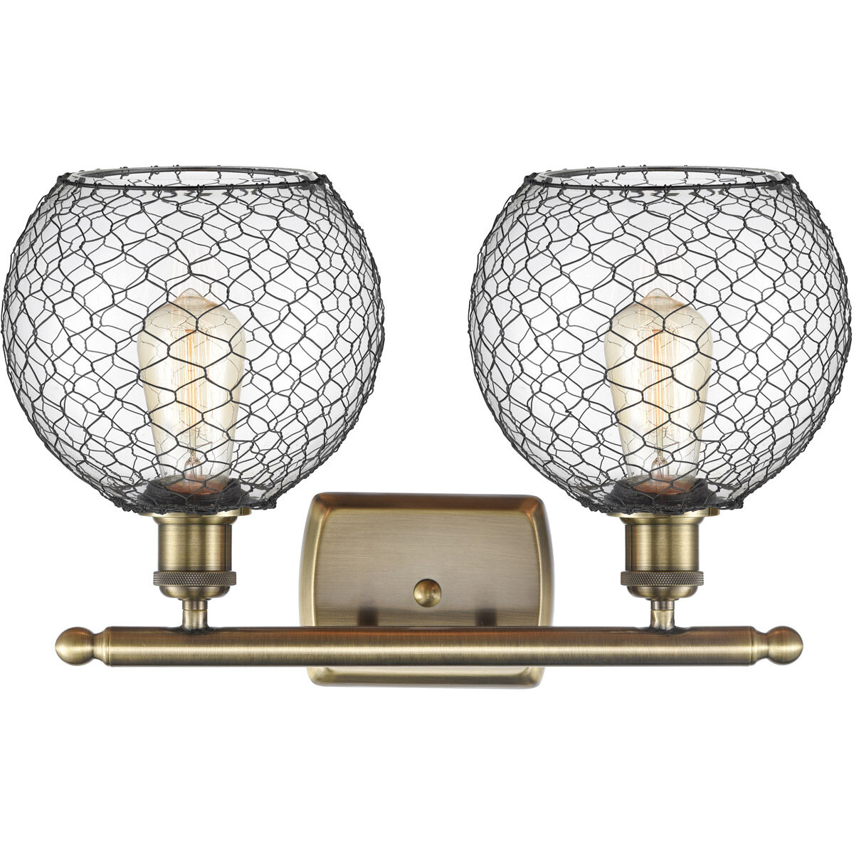 Ballston Farmhouse Chicken Wire 2 Light 16 inch Antique Brass Bath Vanity Light Wall Light, Ballston