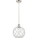 Ballston Large Farmhouse Rope LED 10 inch Polished Nickel Mini Pendant Ceiling Light in Clear Glass with White Rope, Silver, Ballston