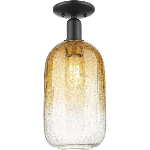 Brookhaven Cloche 1 Light 7 inch Matte Black Semi-Flush Mount Ceiling Light in Amber Glass