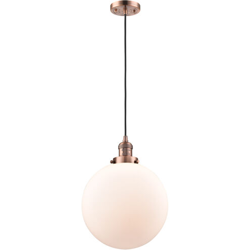 Franklin Restoration XX-Large Beacon LED 12 inch Antique Copper Mini Pendant Ceiling Light in Matte White Glass, Franklin Restoration