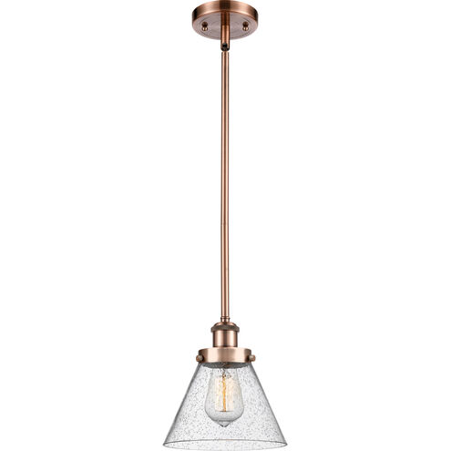 Ballston Large Cone LED 8 inch Antique Copper Pendant Ceiling Light in Seedy Glass