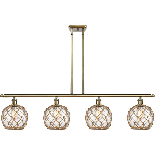 Ballston Farmhouse Rope 4 Light 48 inch Antique Brass Island Light Ceiling Light in Clear Glass with Brown Rope, Ballston
