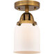 Nouveau 2 Small Bell LED 5 inch Brushed Brass Semi-Flush Mount Ceiling Light in Matte White Glass