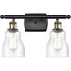 Ballston Ellery 2 Light 16 inch Black Antique Brass Bath Vanity Light Wall Light in Seedy Glass, Ballston