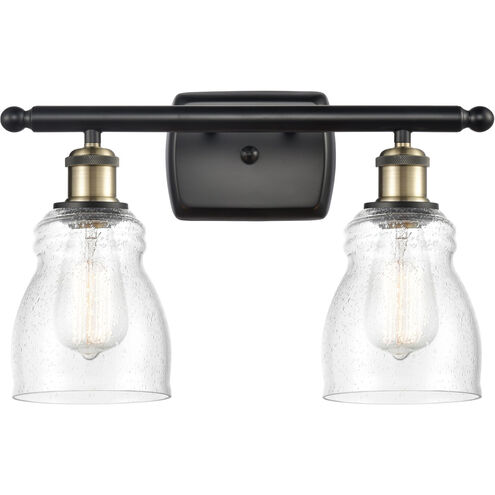 Ballston Ellery 2 Light 16 inch Black Antique Brass Bath Vanity Light Wall Light in Seedy Glass, Ballston