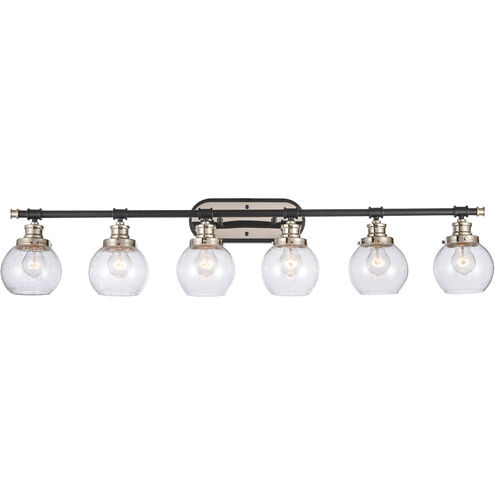 Saybrook 6 Light 47.75 inch Black Polished Nickel Bath Vanity Light Wall Light in Seedy Glass