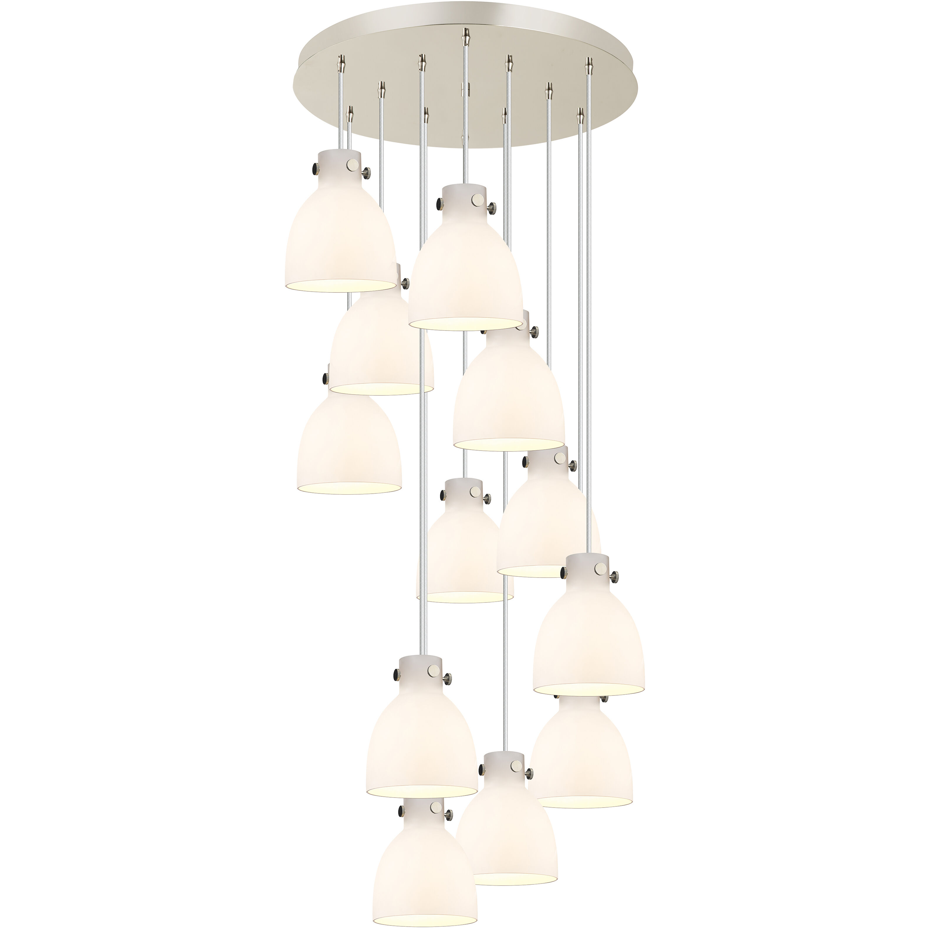 Newton Bell 12 Light 27.25 inch Polished Nickel Multi Pendant Ceiling Light in White Glass