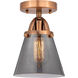 Nouveau 2 Small Cone LED 6.25 inch Antique Copper Semi-Flush Mount Ceiling Light in Plated Smoke Glass