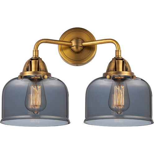 Nouveau 2 Large Bell 2 Light 16 inch Brushed Brass Bath Vanity Light Wall Light in Plated Smoke Glass