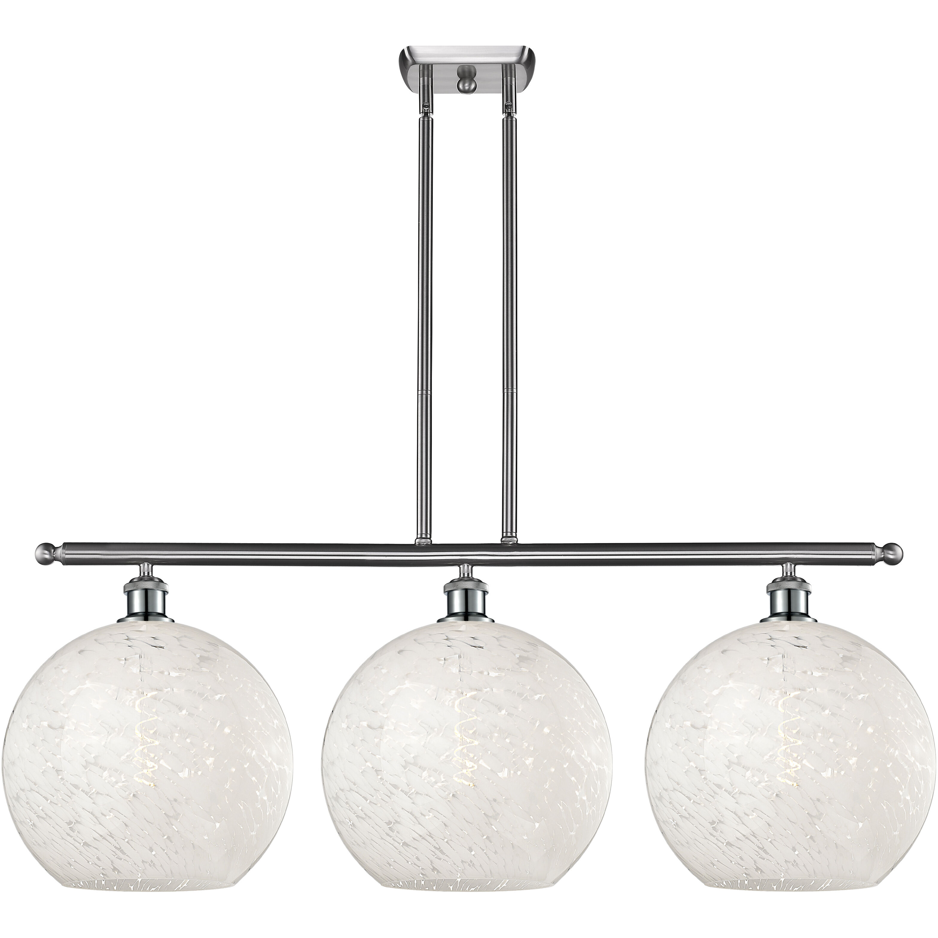 Ballston White Mouchette 3 Light 38.5 inch Brushed Satin Nickel Stem Hung Island Light Ceiling Light