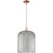 Bridal Veil 1 Light 12 inch Antique Copper Mini Pendant Ceiling Light in Light Smoke Glass
