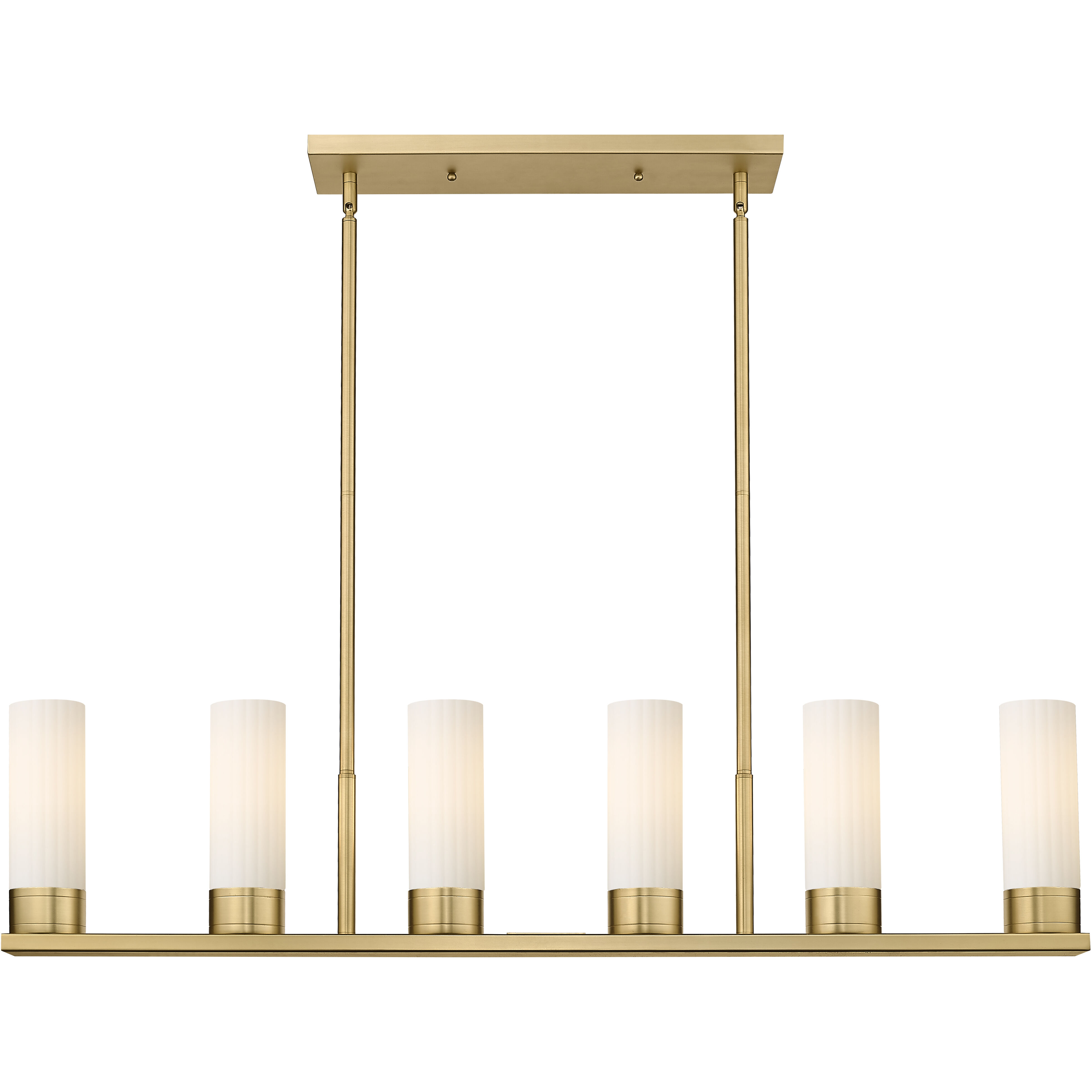 Empire 6 Light 44.25 inch Brushed Brass Linear Pendant Ceiling Light in Matte White Glass