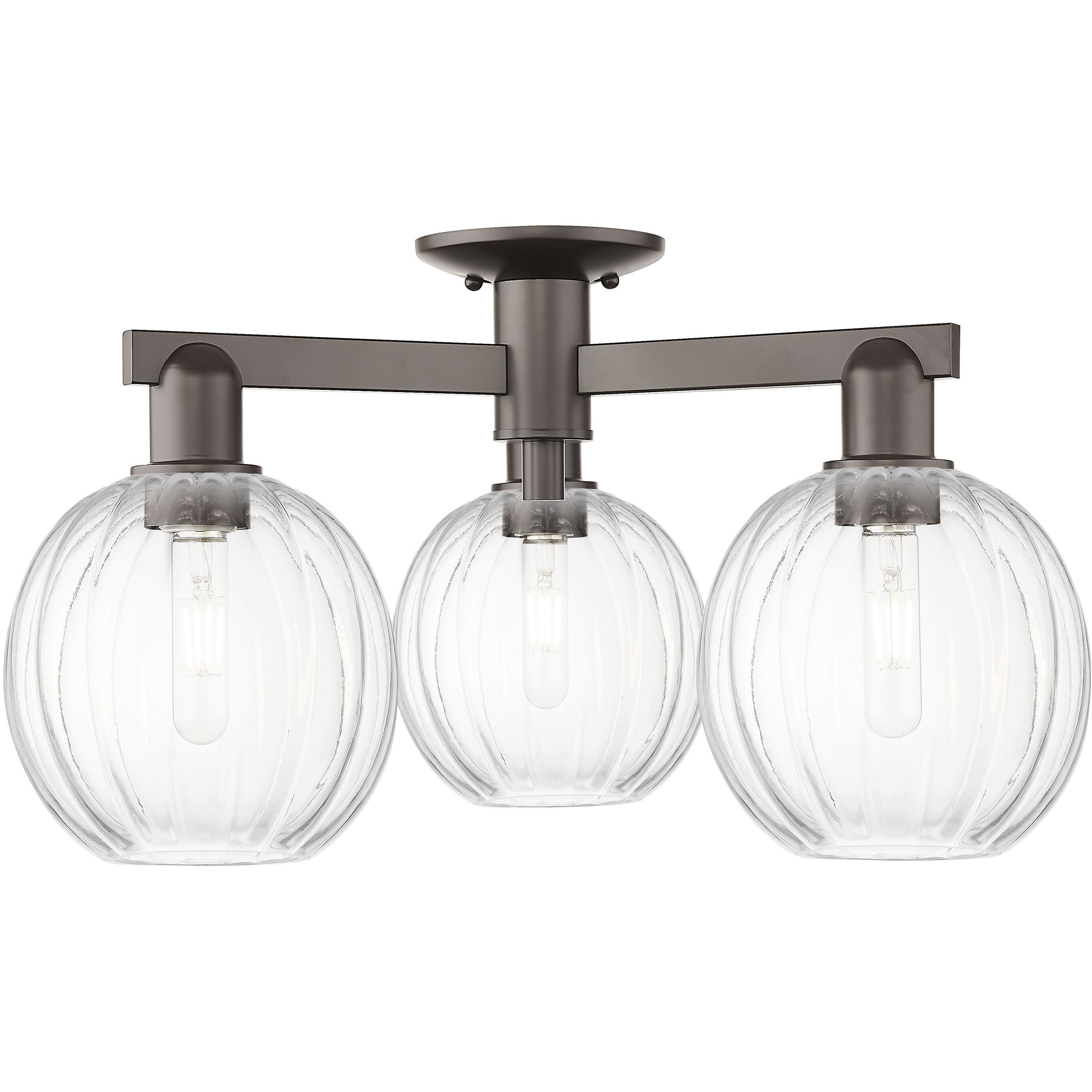 Preston 3 Light 24.5 inch Oil Rubbed Bronze Semi-Flush Mount Ceiling Light in Clear Glass