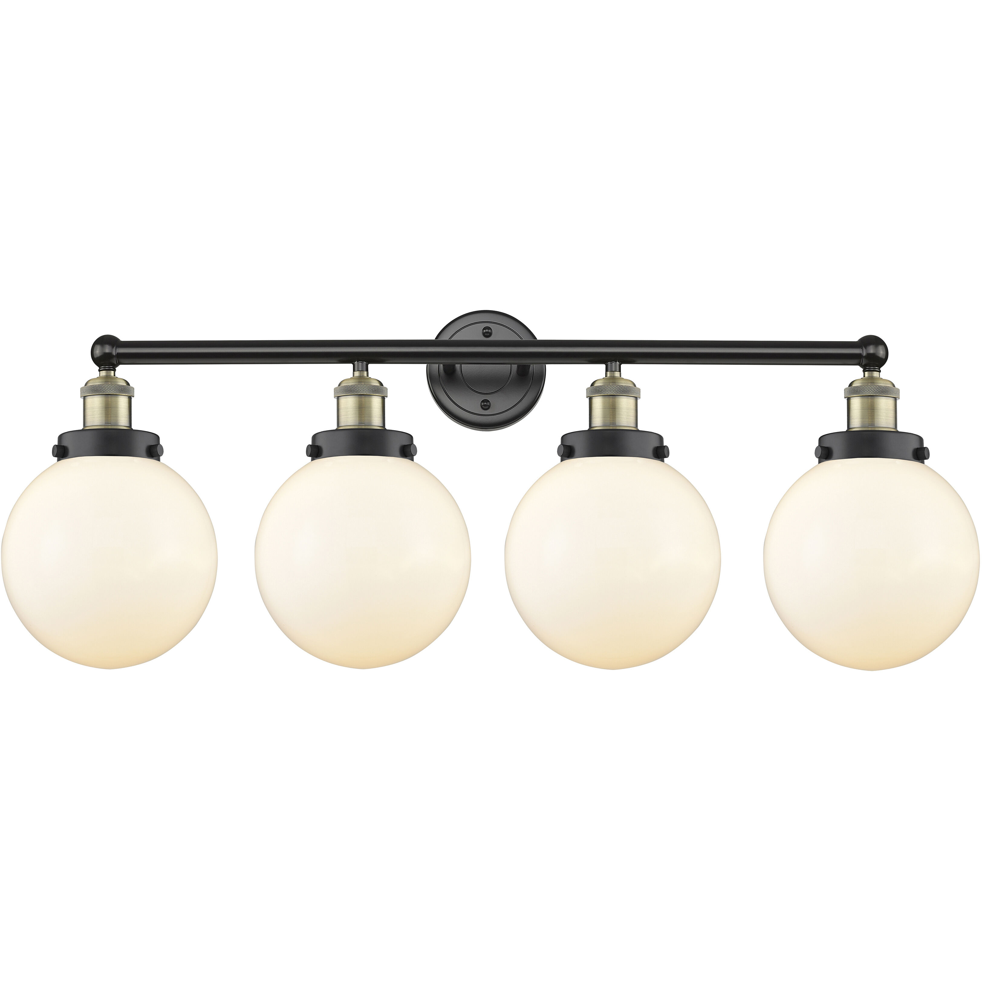 Beacon 4 Light 33.5 inch Black Antique Brass Bath Vanity Light Wall Light in Matte White Glass, Large