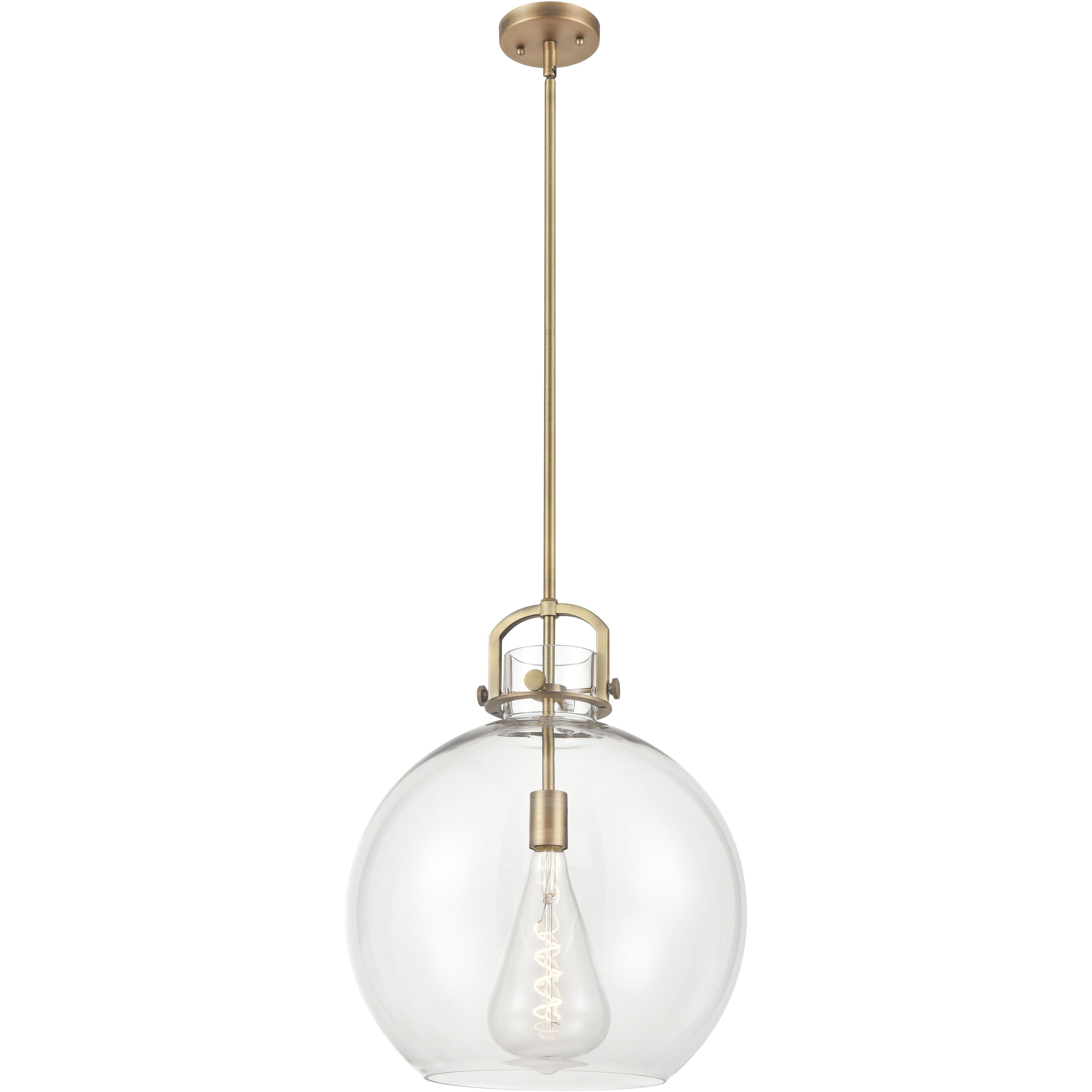 Downtown Urban Newton Sphere 1 Light 16 inch Brushed Brass Pendant Ceiling Light in Clear