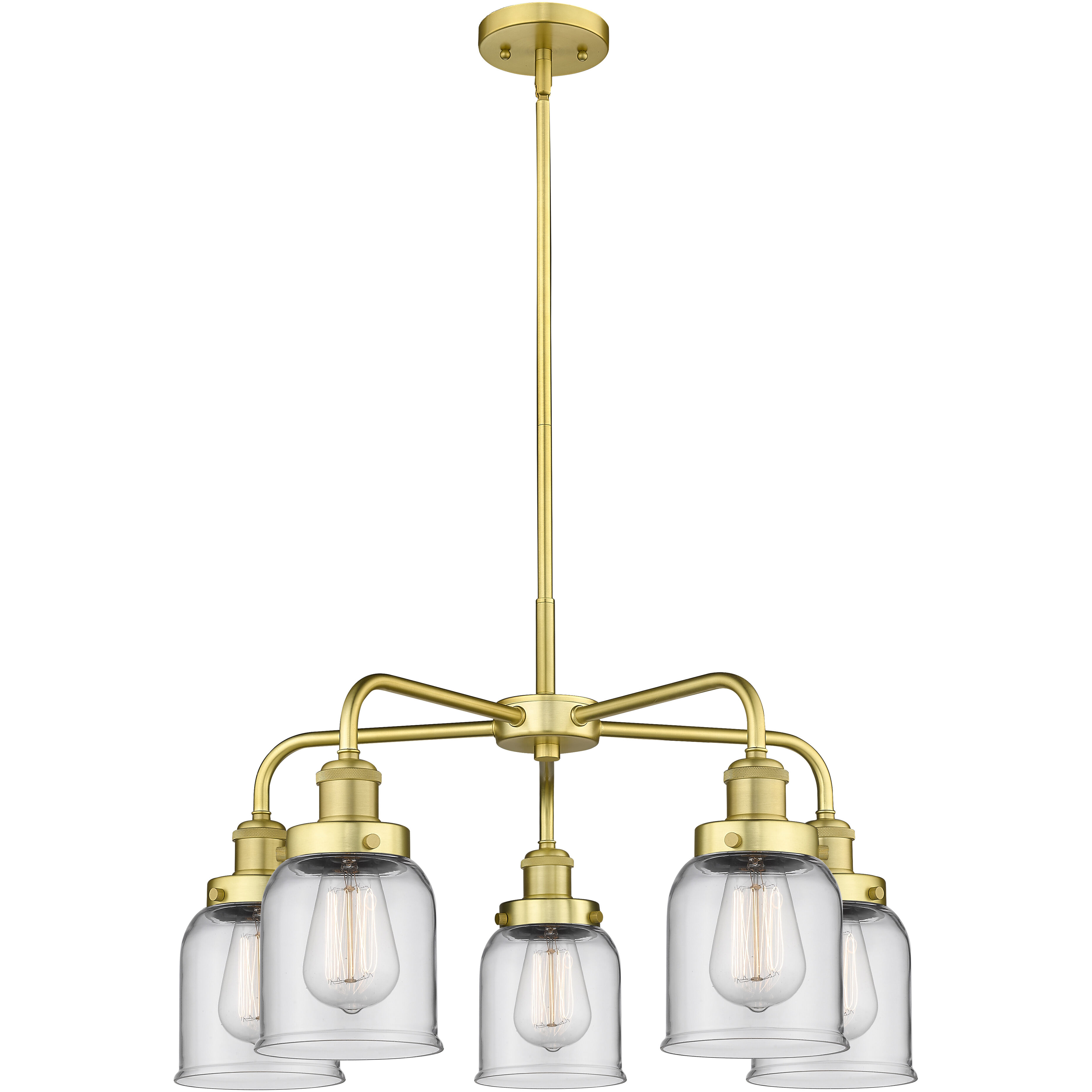 Bell 5 Light 23 inch Satin Gold Chandelier Ceiling Light in Clear Glass