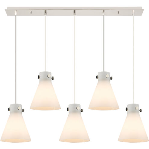 Newton Cone 5 Light 39.75 inch Polished Nickel Linear Pendant Ceiling Light in White Glass
