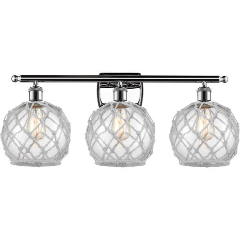 Ballston Farmhouse Rope LED 26 inch Polished Chrome Bath Vanity Light Wall Light in Clear Glass with White Rope, Ballston