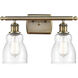 Ballston Ellery 2 Light 16 inch Antique Brass Bath Vanity Light Wall Light in Incandescent, Seedy Glass, Ballston